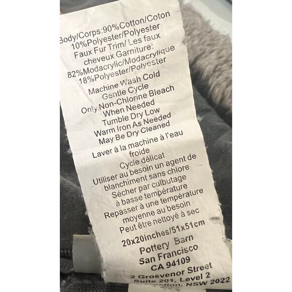 Pottery Barn Pillow Cover Set of 2 Velvet And Faux Fur Trim 20"x 20” Gray - Picture 10 of 10